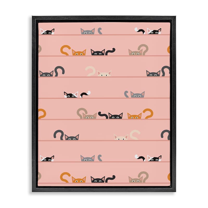 Stupell Peeking Cats on Pink Framed Floater Canvas Wall Art Design By Sazerelli Designs - 17 x 21 - Black