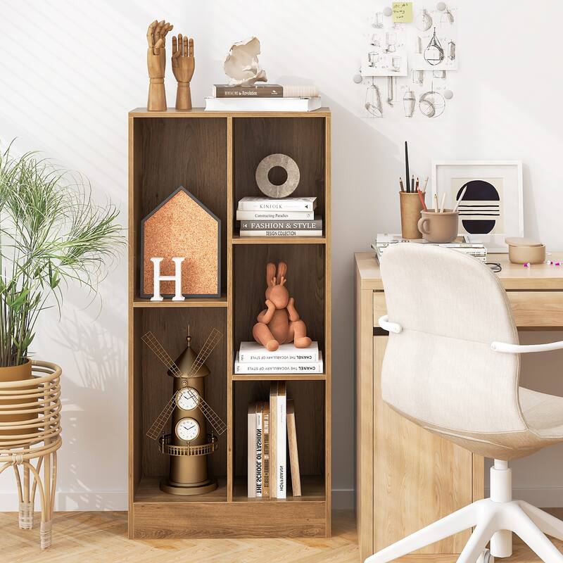 Gymax 5-Cube Bookshelf 41'' Floor Bookcase w/ 2 Anti-Tipping Kits