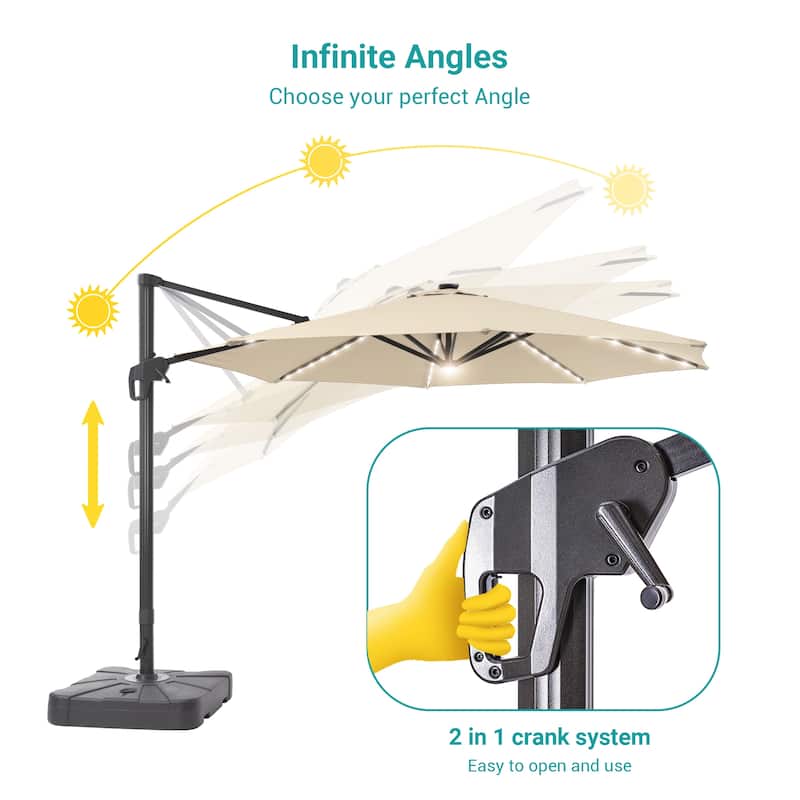11FT Solar LED Patio Cantilever Umbrella With Resin Base by Bonosuki