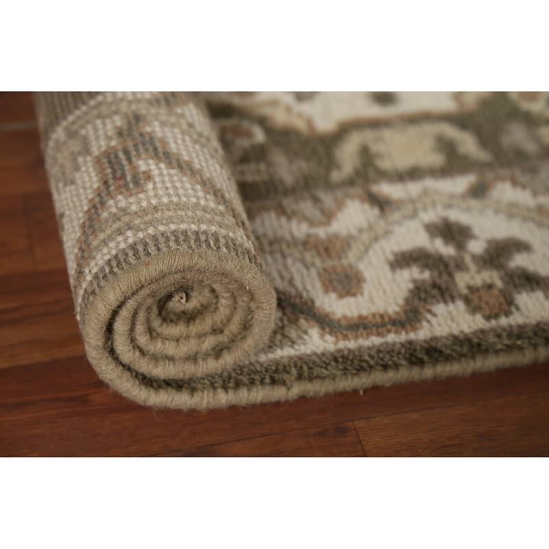 Green Oushak Oriental Runner Rug Hand-Knotted Transitional Wool Carpet - 2'6"x 9'8"