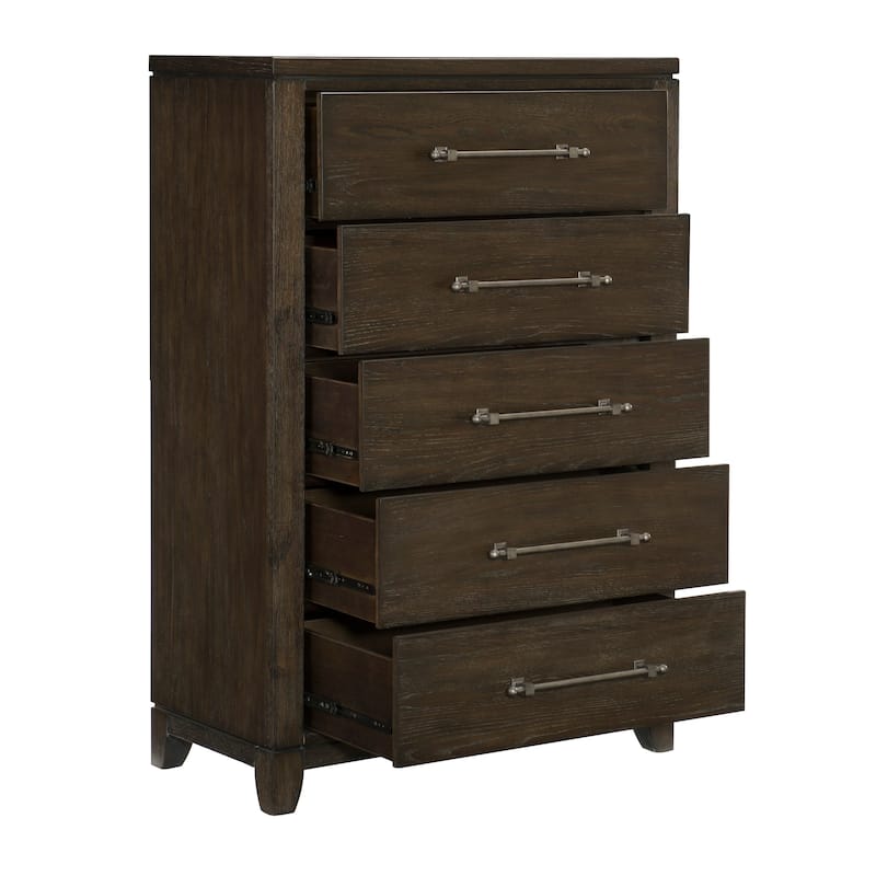 Modern Contemporary Bedroom 6pc Set Dark Brown Bed Nightstands Dresser Mirror Chest