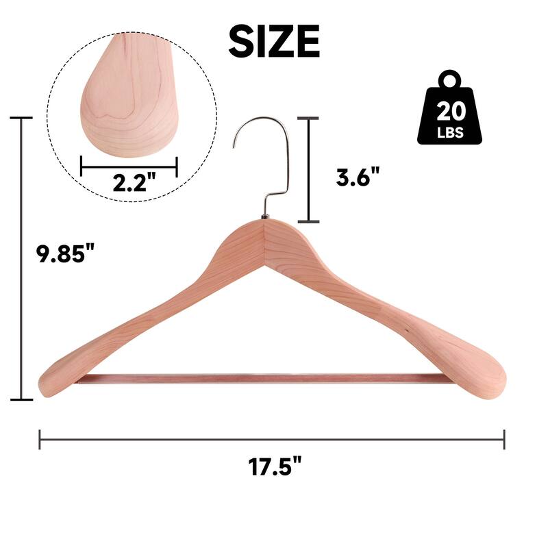 BP4U Premium Wide Shoulder Wooden Suit Hangers, 17.5-Inch Heavy-Duty Solid Wood Coat Hangers for Men's Clothes