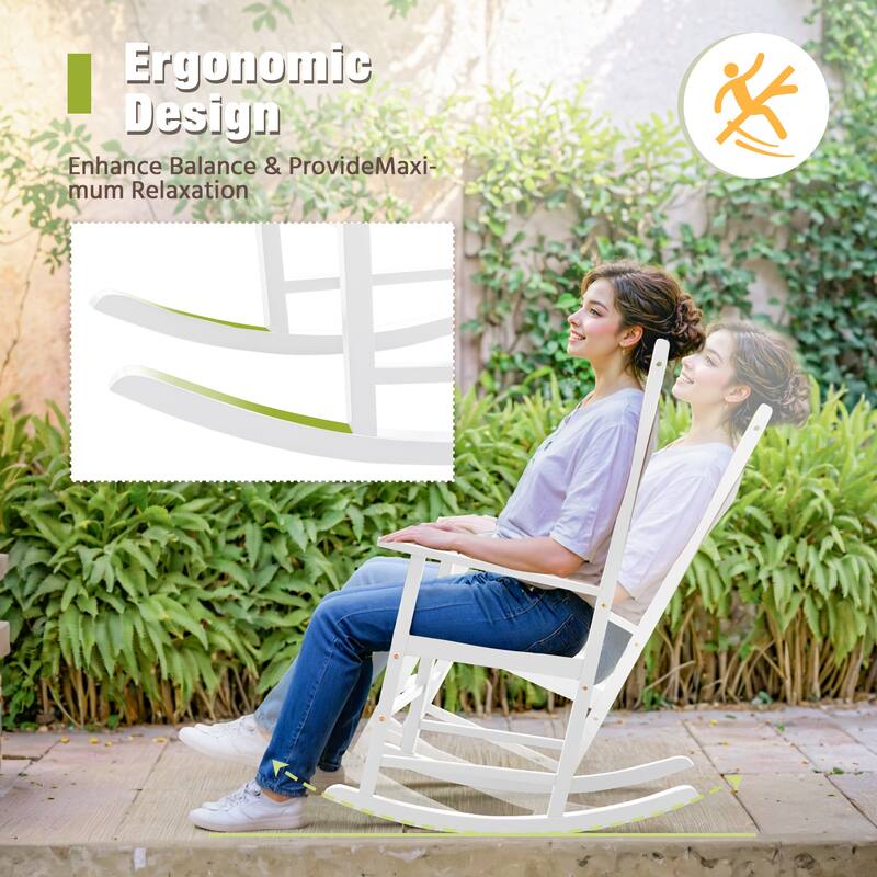 Furniwell Patio Acacia Wood Ergonomic Single Rocking Chair for All-Weather Use