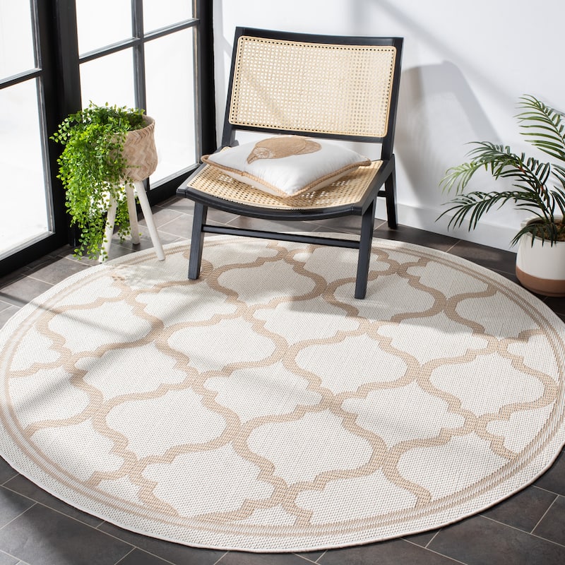 SAFAVIEH Bermuda Washable Edelt Indoor/ Outdoor Waterproof Rug - 8' Round - Ivory/Beige