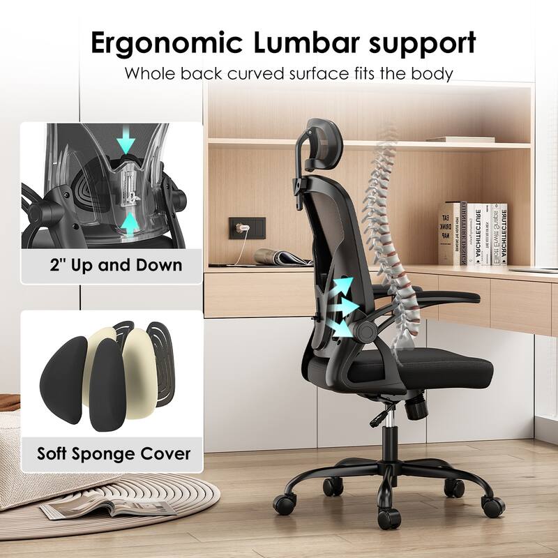 Ergonomic Office Chair, Office Desk Chair with Headrest, High Back Computer Chair with Armrests and Adjustable Lumbar Support