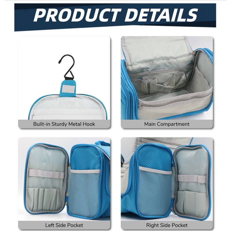 Large Hanging Toiletry Bag for Travel & Daily Use, Water-Resistant Dopp Kit for Makeup, Shaving, Toiletries