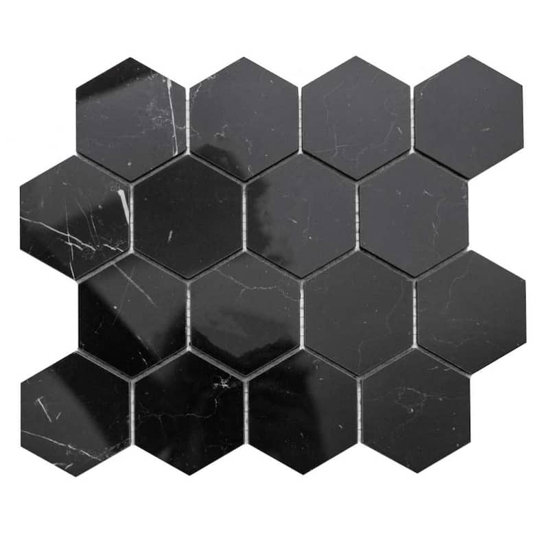 Stately Hex 11x14 Polished Porcelain Mosaic Tile - Floor, Wall, Backsplash