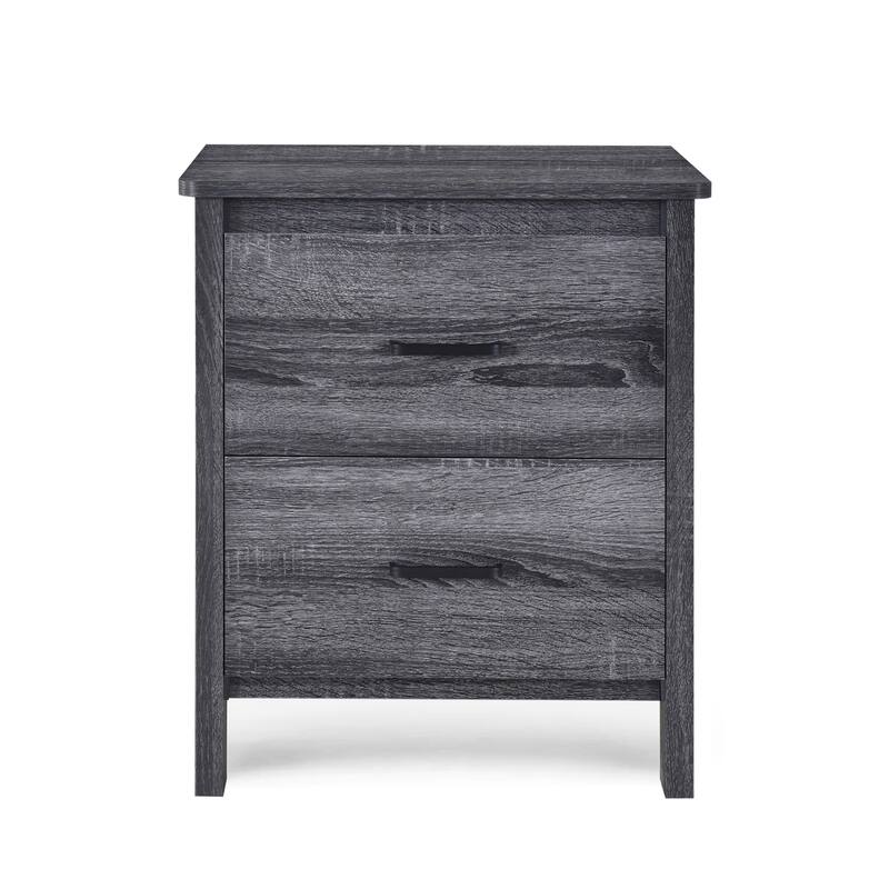 Faux Wood Finish Cupboard Cabinet, Bedroom Nightstand Living Room Display Cabinet with 2 Drawers, Chest Storage Side Bedside