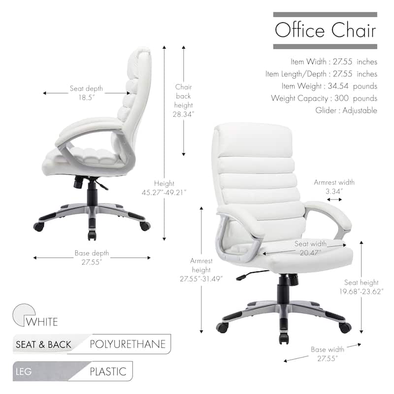 Porthos Home Neils Executive Office Chair, PU Leather, Roller Wheels