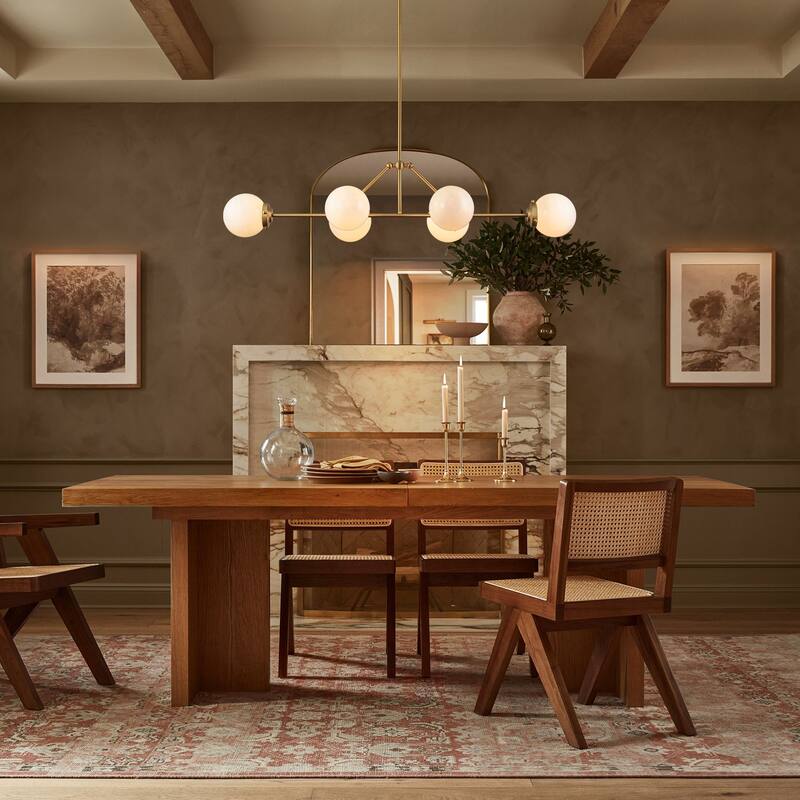 6-Light Dimmable Modern Metal & Glass Pendant Light with Adjustable Rods for Dining Room