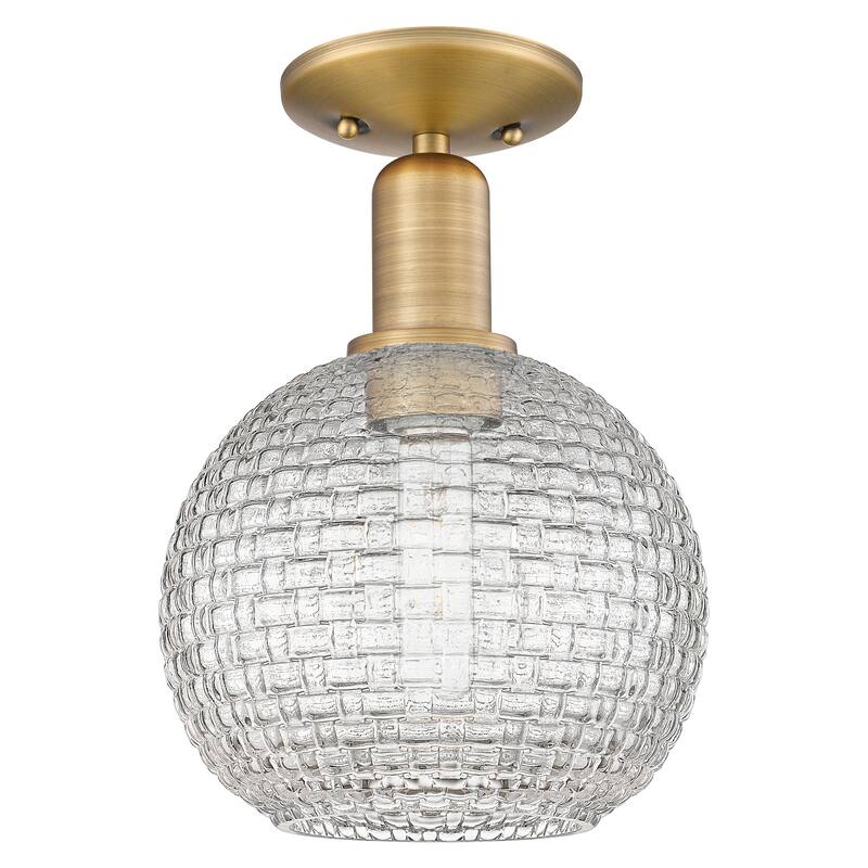 Innovations Lighting Endless Possibilities Arcadia - Athens - 1 Light 8" Basketweave Semi-Flush Mount - Brushed Brass