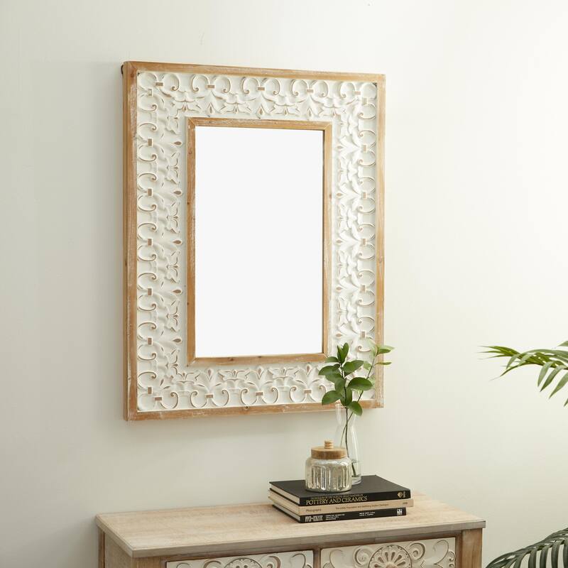 Wooden Wall Mirror - White - Roche River Decor