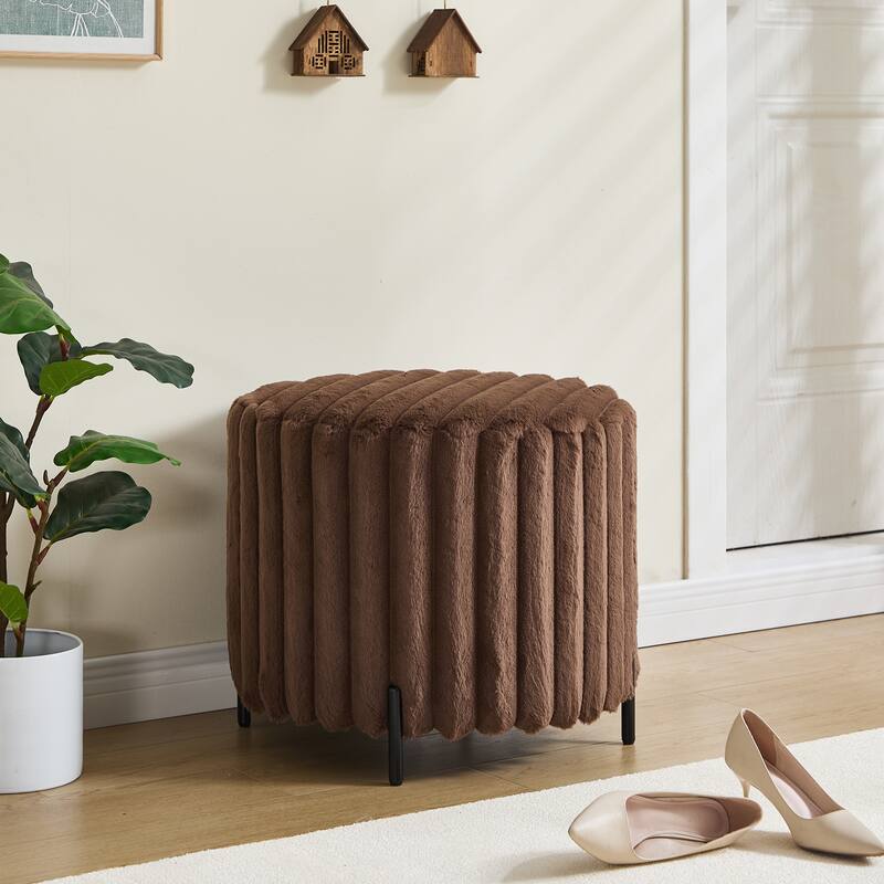 22.05" Upholstered Round Ottoman with Metal Legs for Bedroom - Brown