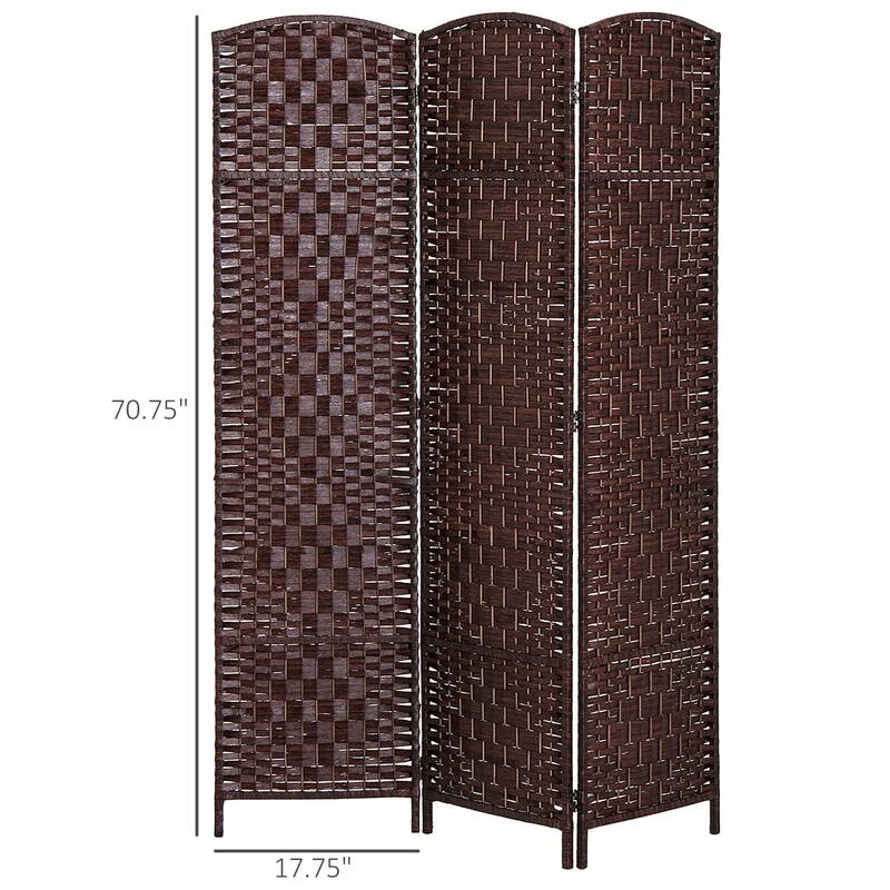 HomCom 6' Tall Wicker Weave Three Panel Room Divider Privacy Screen - Chestnut Brown