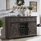 preview thumbnail 6 of 33, Farmhouse Bar Cabinet, Coffee/Wine Bar Cabinet w/Wine & Glass Rack Dark Rustic Oak