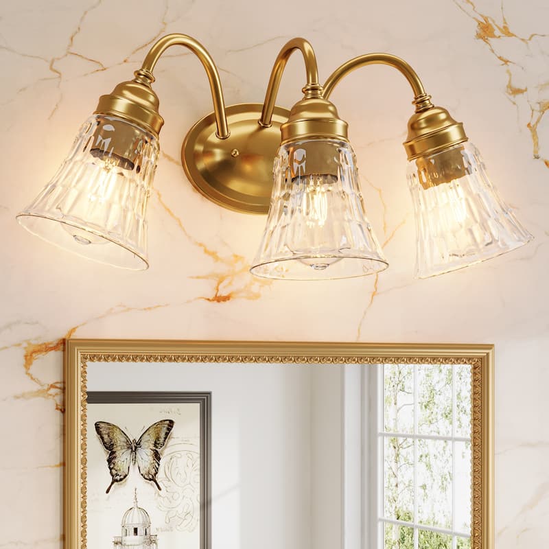 3-Light Bathroom Light Fixtures - Gold & Clear