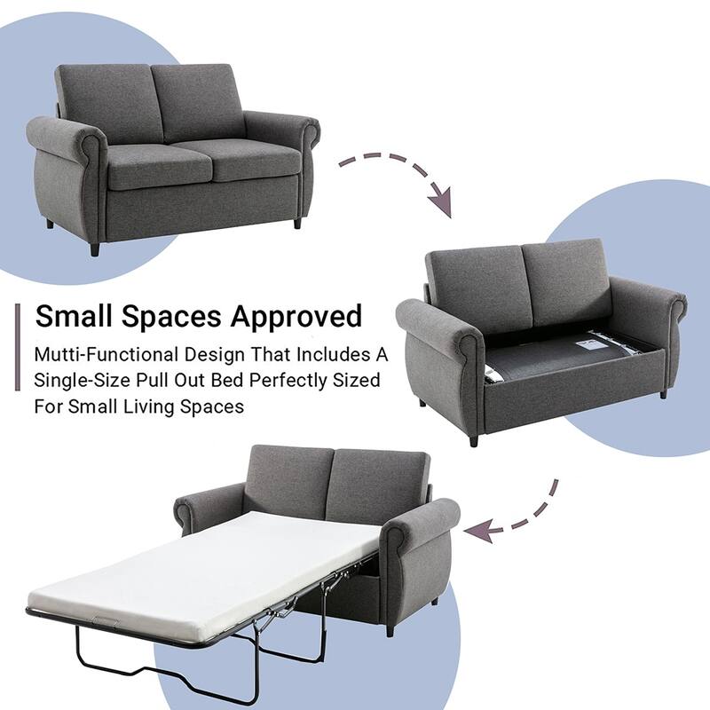 57.9" Pull Out Sofa Bed Loveseat Sleeper with Twin Memory Mattress