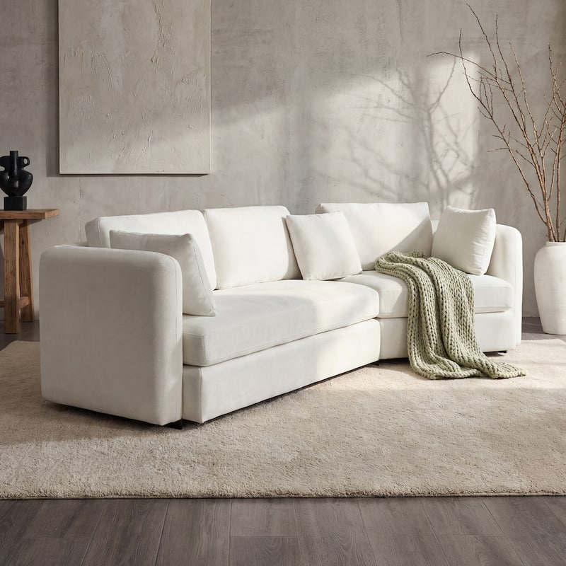 Christopher Knight Home - Contemporary 116.5" Upholstered Curved 3-Seater Sofa with Movable Cushions and 2 Throw Pillows - Light Beige