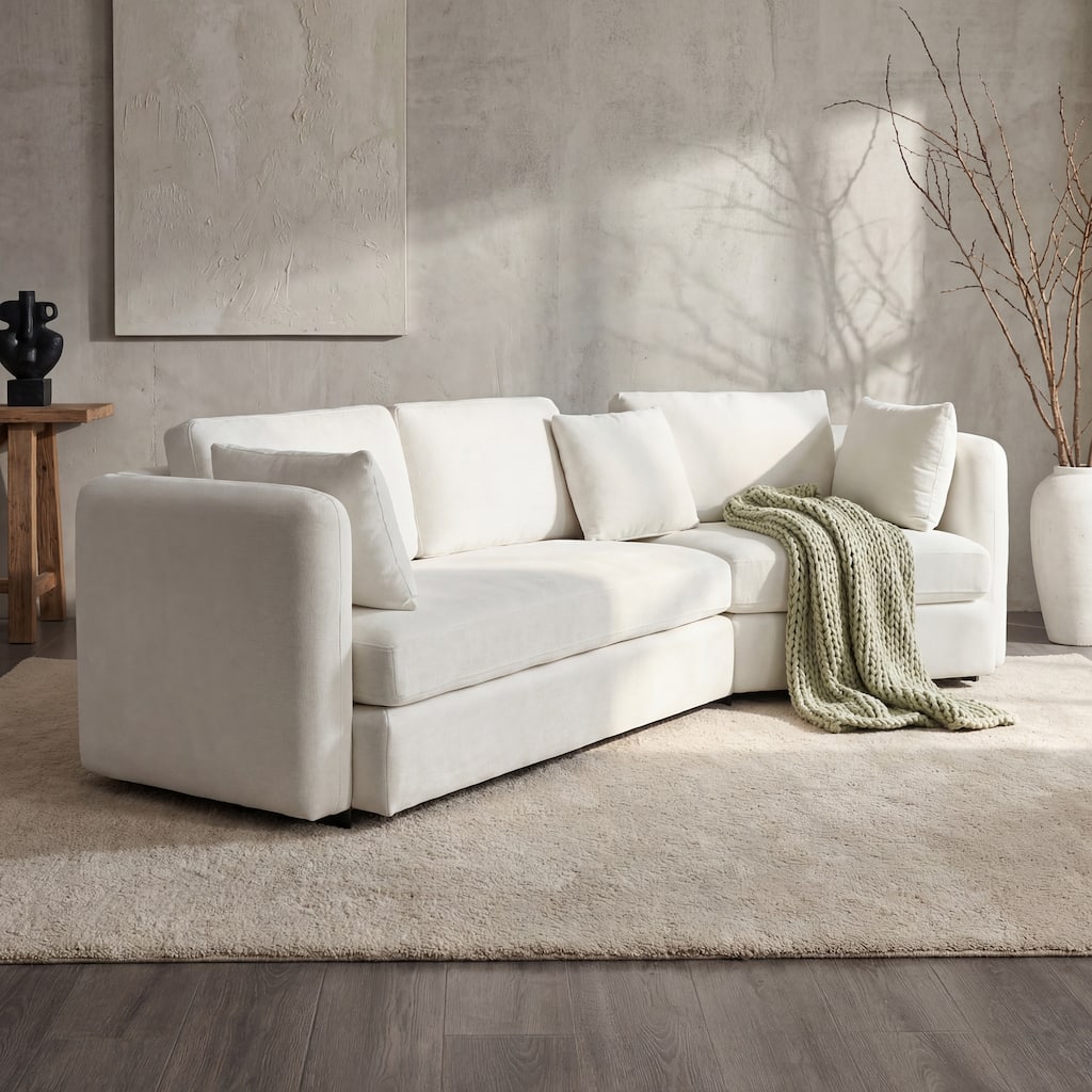 Christopher Knight Home - Contemporary 116.5" Upholstered Curved 3-Seater Sofa with Movable Cushions and 2 Throw Pillows