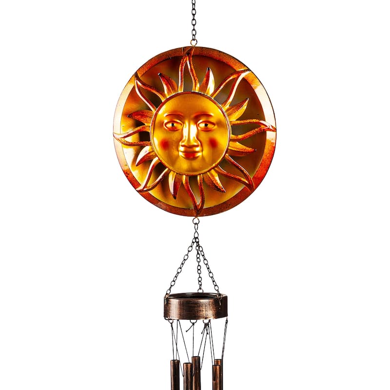 42 in. Metal Embossed Sun Wind Chime, Set of 2
