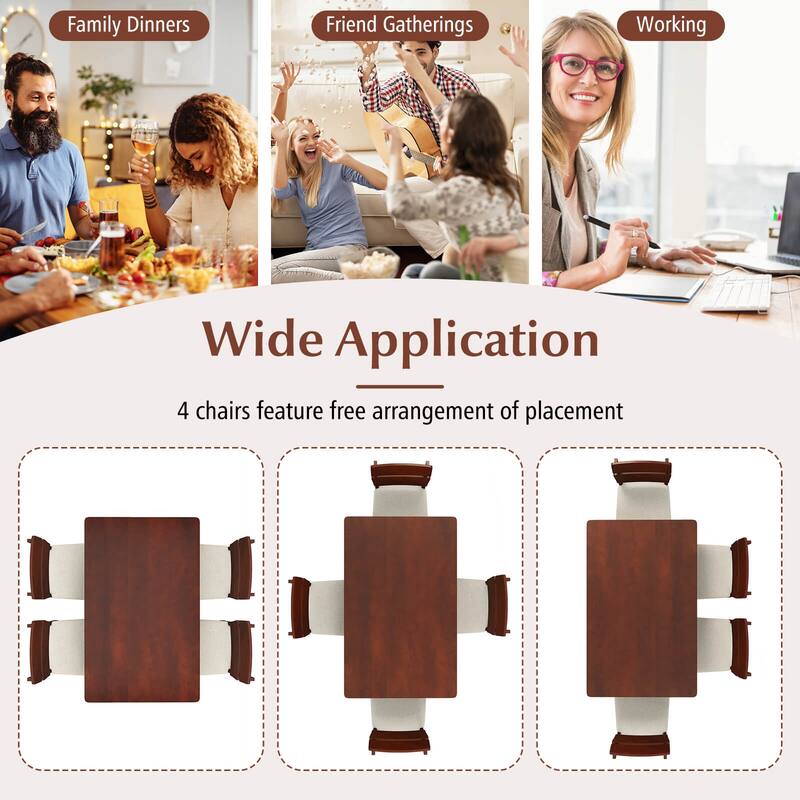 Costway 5 PCS Dining Table Set for 4 Farmhouse Wooden Table & 4
