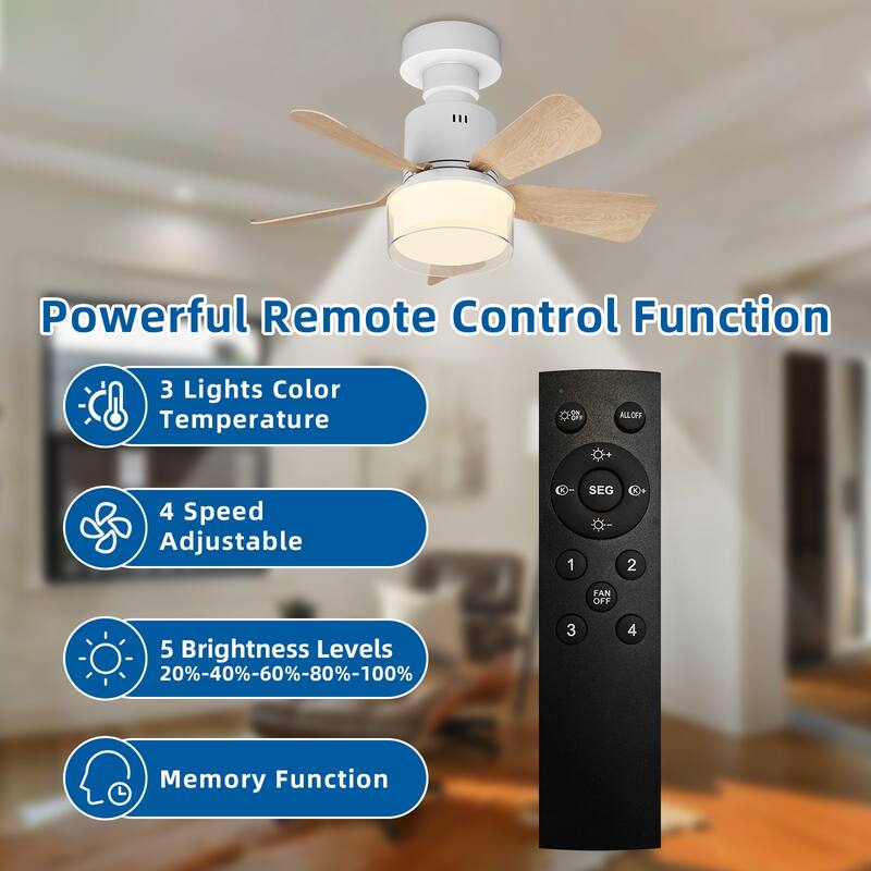 17.7 in. Indoor Socket Ceiling Fan Light with Remote, LED Light, 4 Fan Speeds, Dimmable, 3 Color Temperatures