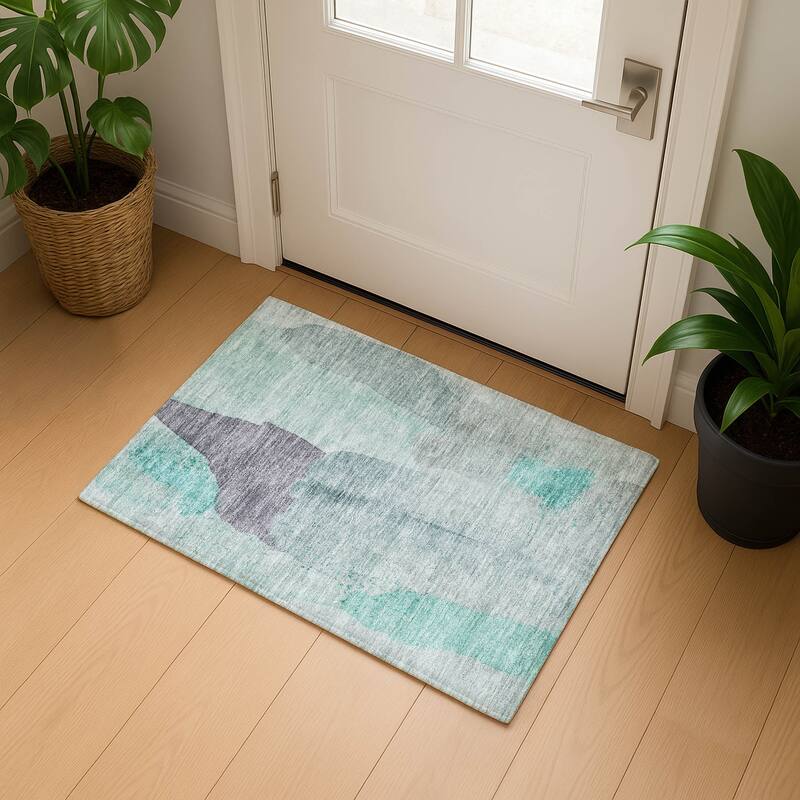Premium Washable Super Soft Vintage Modern Mayfield Rug - Teal - 1'8" x 2'6"