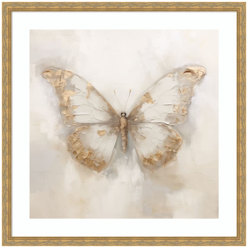 Kate and Laurel Framed Art Butterfly Neutral 2 by The Creative Bunch Studio - 26x26 - Gold