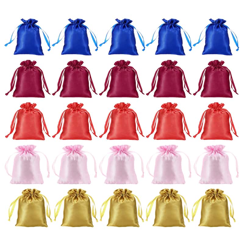 50Pcs 3"x4" Satin Bags Wedding Favor Bags Drawstring Gift Bags 5 Color