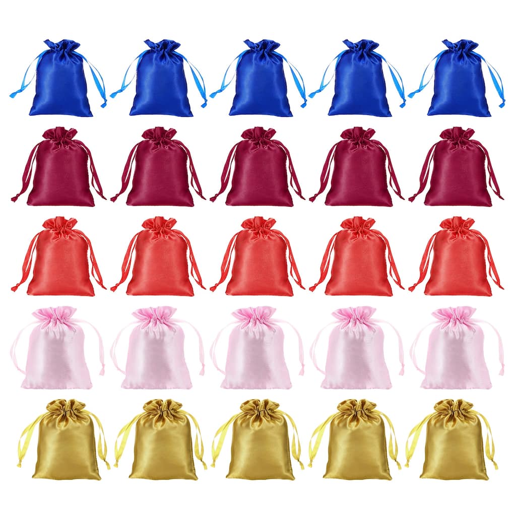 50Pcs 3"x4" Satin Bags Wedding Favor Bags Drawstring Gift Bags 5 Color