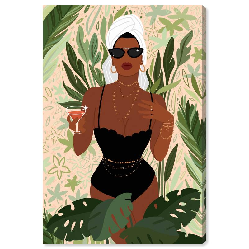 Wynwood Studio Fashion and Glam After Spa Cocktail Green and Cream White Tropical Wall Art Canvas Print