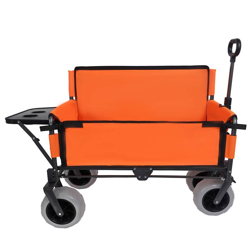 3-in-1 Folding Wagon Cart with Bench Seat & Rear-Mounted Folding Tabletop