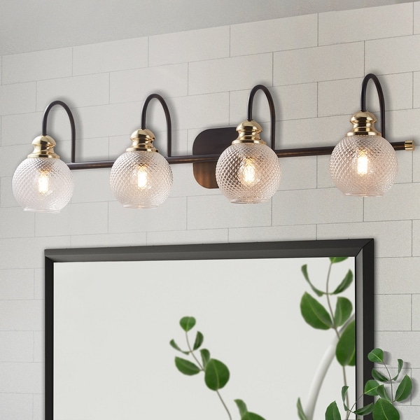 ExBrite 4-light Bathroom Gold Vanity Lights Modern Wall Sconce Lighting with Round Rippled Glass. Opens flyout.