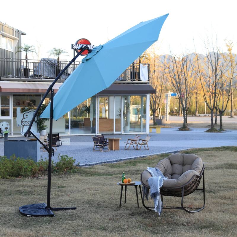 9.67 ft. Steel Market Outdoor Patio Umbrella with 40 lights, Solar LED Offset Hanging Umbrella (No Base)