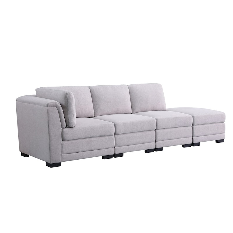 Upholstered Reversible Modular Sofa with Ottoman in Light Gray