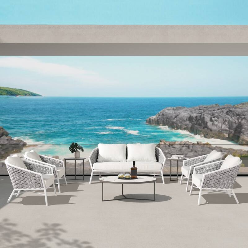 Rowan 30.5" Rope Woven Outdoor Patio Armchair (Set of 2) with Cushions
