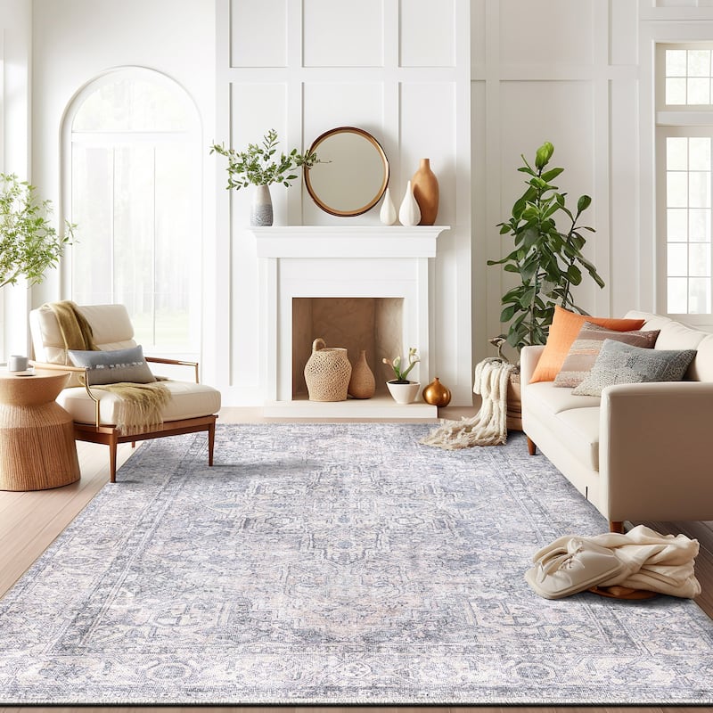 World Rug Gallery Distessed Medallion Machine Washable Area Rug