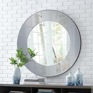 Allan Andrews Round Wall Mirror with Mirrored Smoky Gray Wood Frame - 47" diameter x 1"