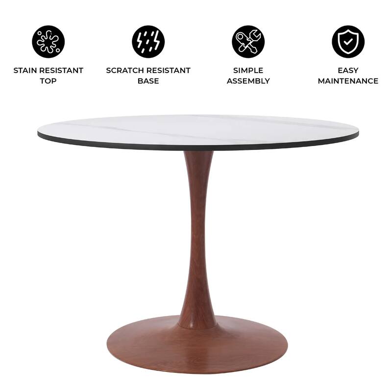 Bristol 31" Round Dining Table with Sintered Stone Top and Cherry Steel Pedestal Base for Modern Kitchen and Dining Room