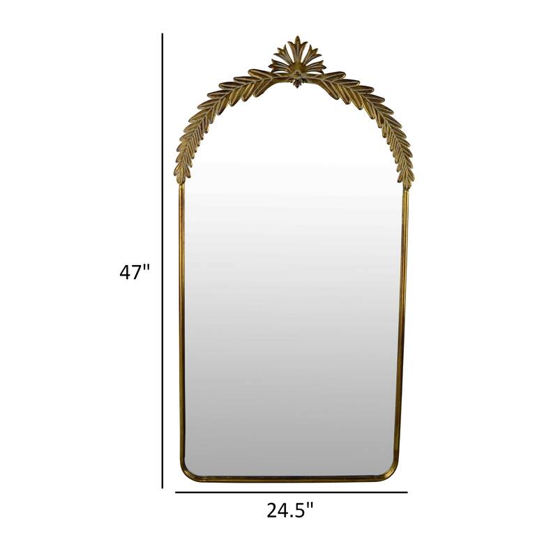 Milie Wall Mirror, Accent Laurel Leaf Details, 25 x 47 Gold Metal