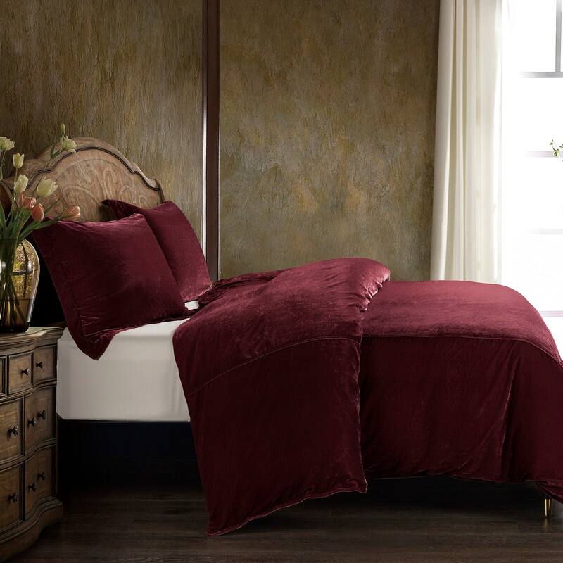HiEnd Accents Stella Faux Silk Velvet Romantic Western 3 Piece Duvet Cover Set