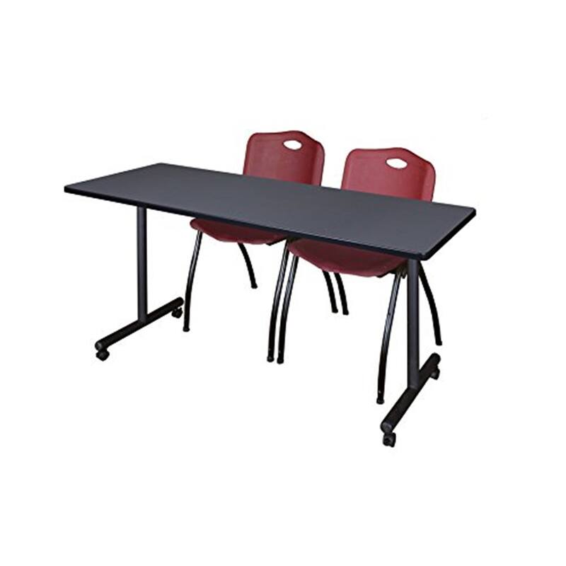 66" x 24" Mobile Training Table- Grey & 2 'M' Stack Chairs- Burgundy