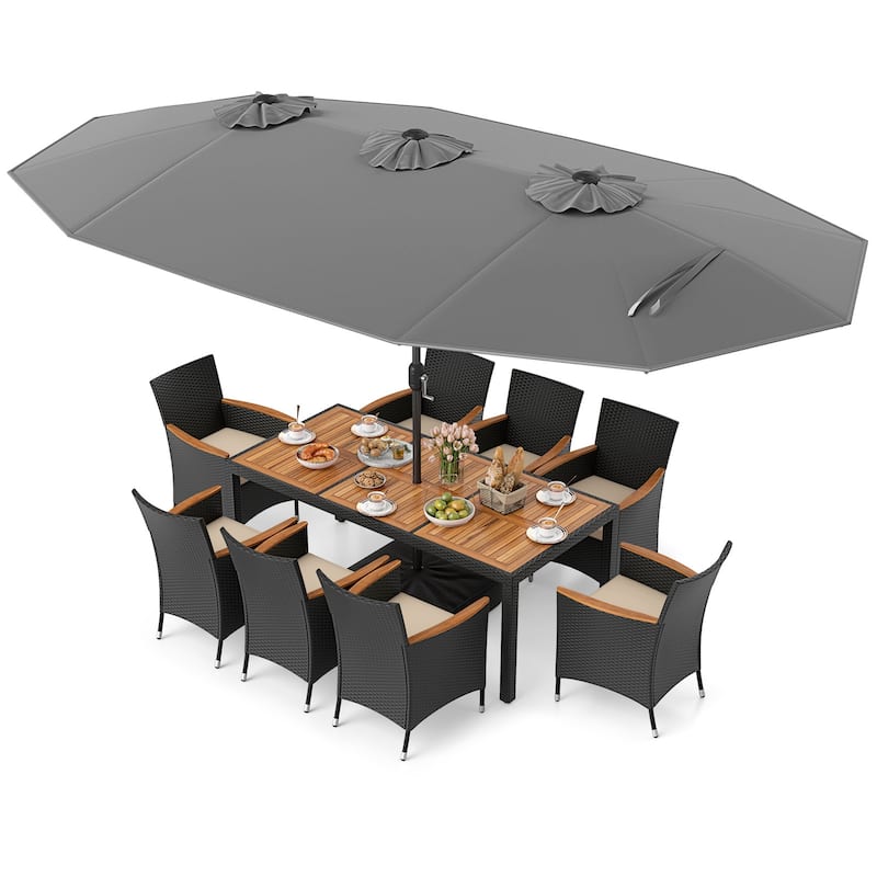 Costway 11 PCS Patio Wicker Dining Set with Double-Sided Outdoor - See Details - Gray+White