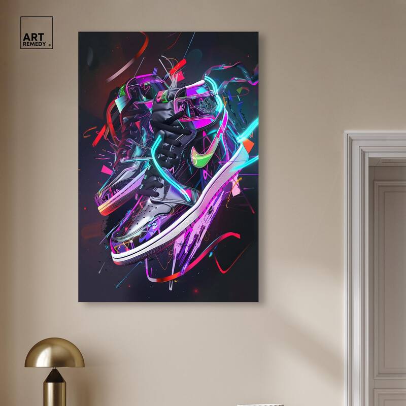 Neon Ribbons Sneakers Canvas by Art Remedy, Gallery Wrapped