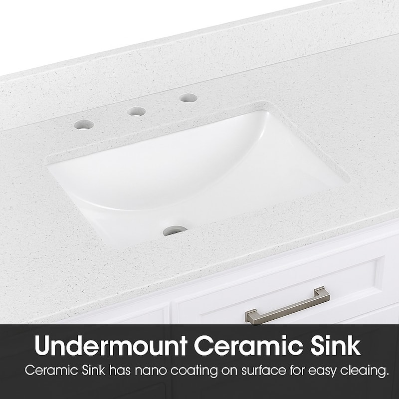 48" inch Freestanding Bathroom Vanity with Ice White Quartz Counter Top Ceramic Rectangular Sink