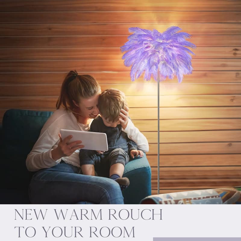 63 Inch Feather Tripod Floor Lamp With Bulbs