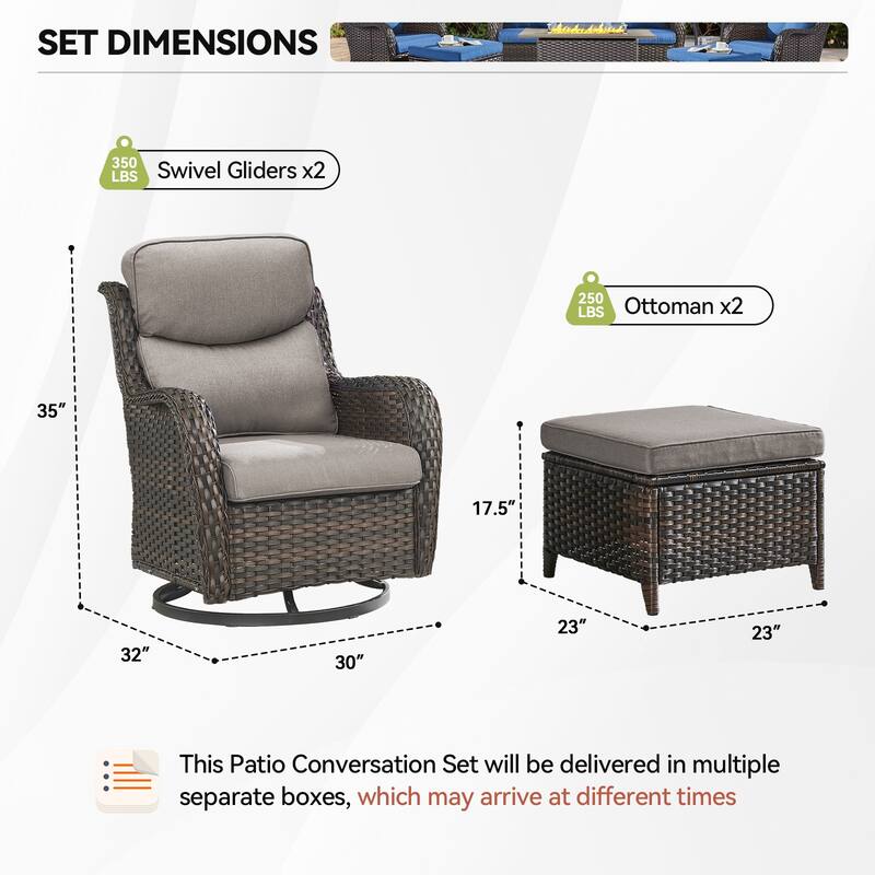 4 Pieces Outdoor Gliders Swivel Chairs Ottomans with 5-Inch Thick Cushions