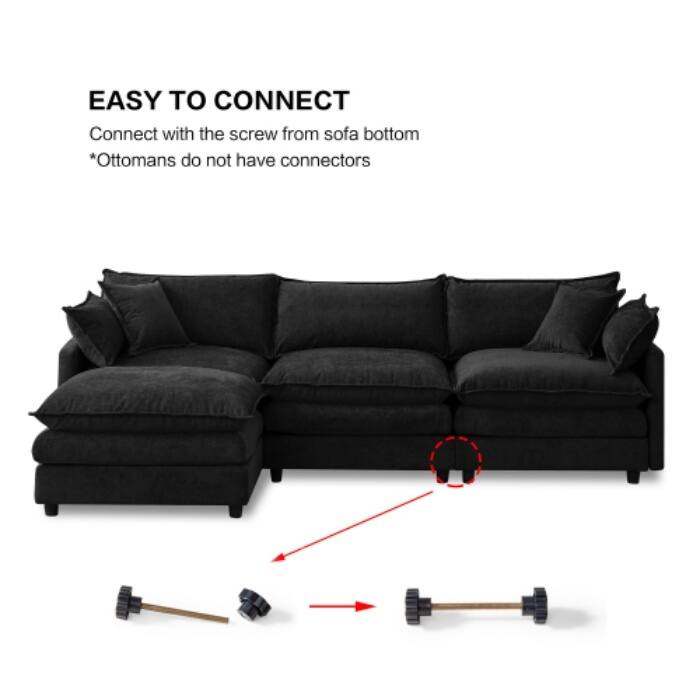 105" Modular Sectional Sofa with Ottoman, Upholstered Chenille Fabric 3-Seater