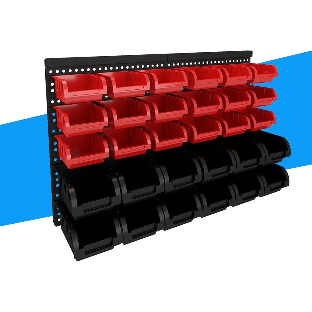 30/60/90pcs Bins Wall-Mounted Storage Rack System, Heavy Duty Garage & Workshop Tool Organizer