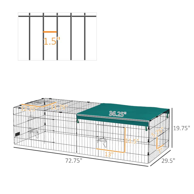 Green-Black Small Animal Cage with Steel Frame, Roof and Multiple Gates - 72.75" W x 29.5" D x 19.7" H